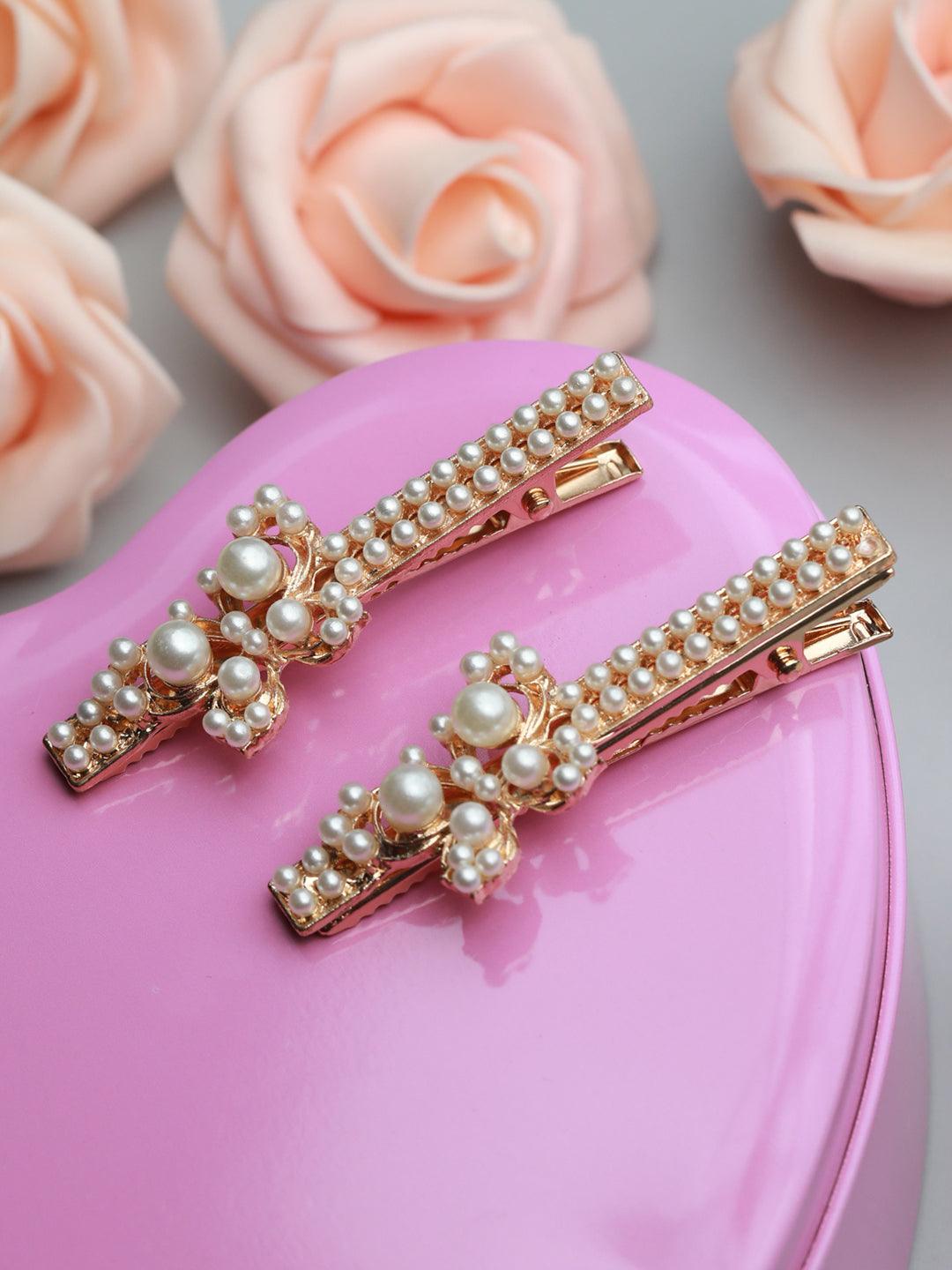 Women's Pearl Studded Butterfly Hair Pin Set - Priyaasi - Indiakreations