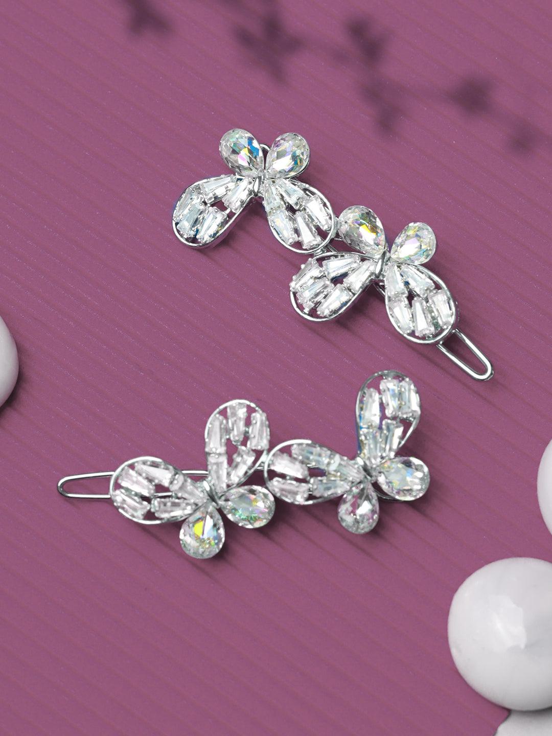 Women's Stone Studded Butterfly Hair Pin Set - Priyaasi - Indiakreations