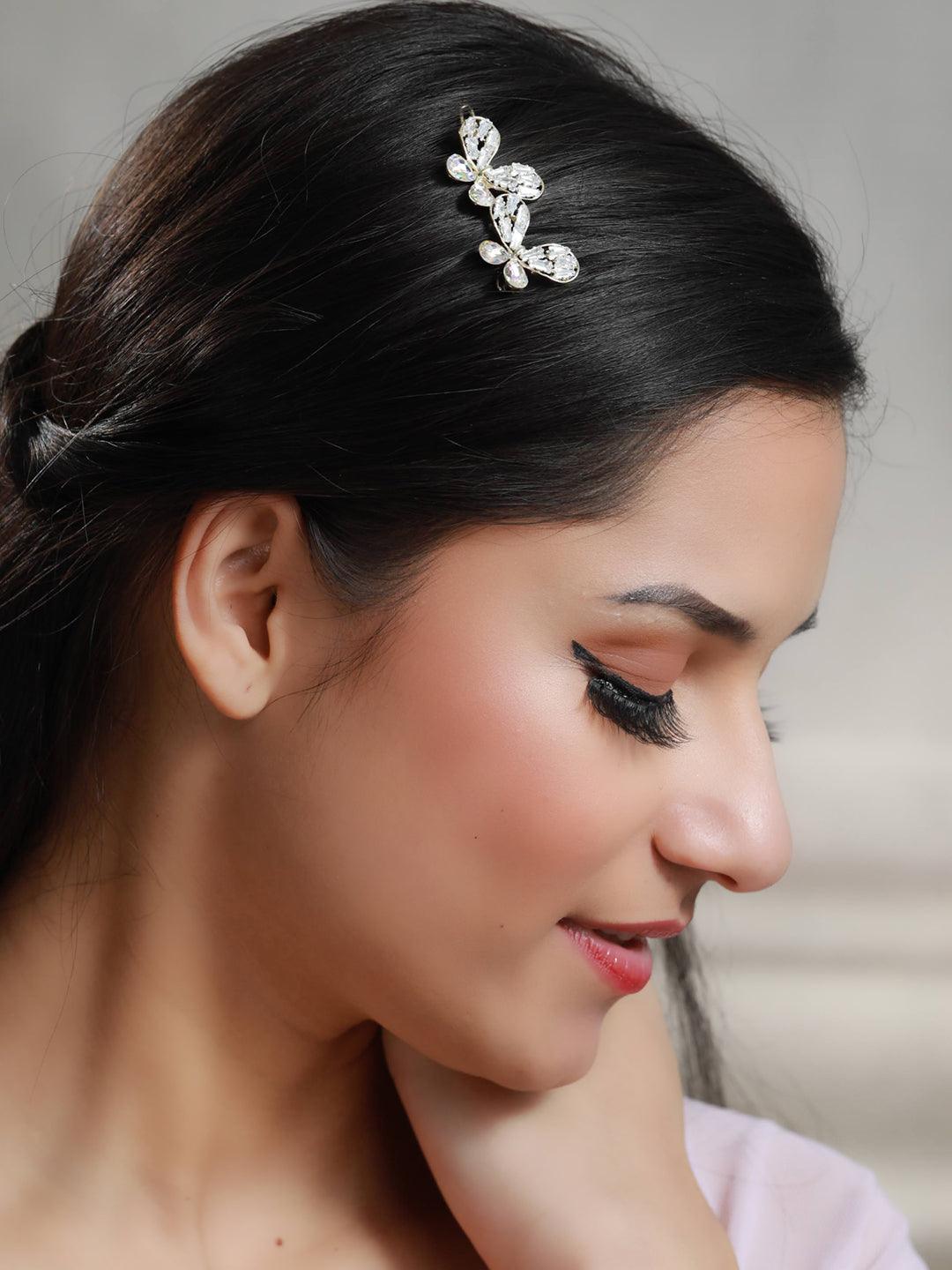 Women's Stone Studded Butterfly Hair Pin Set - Priyaasi - Indiakreations