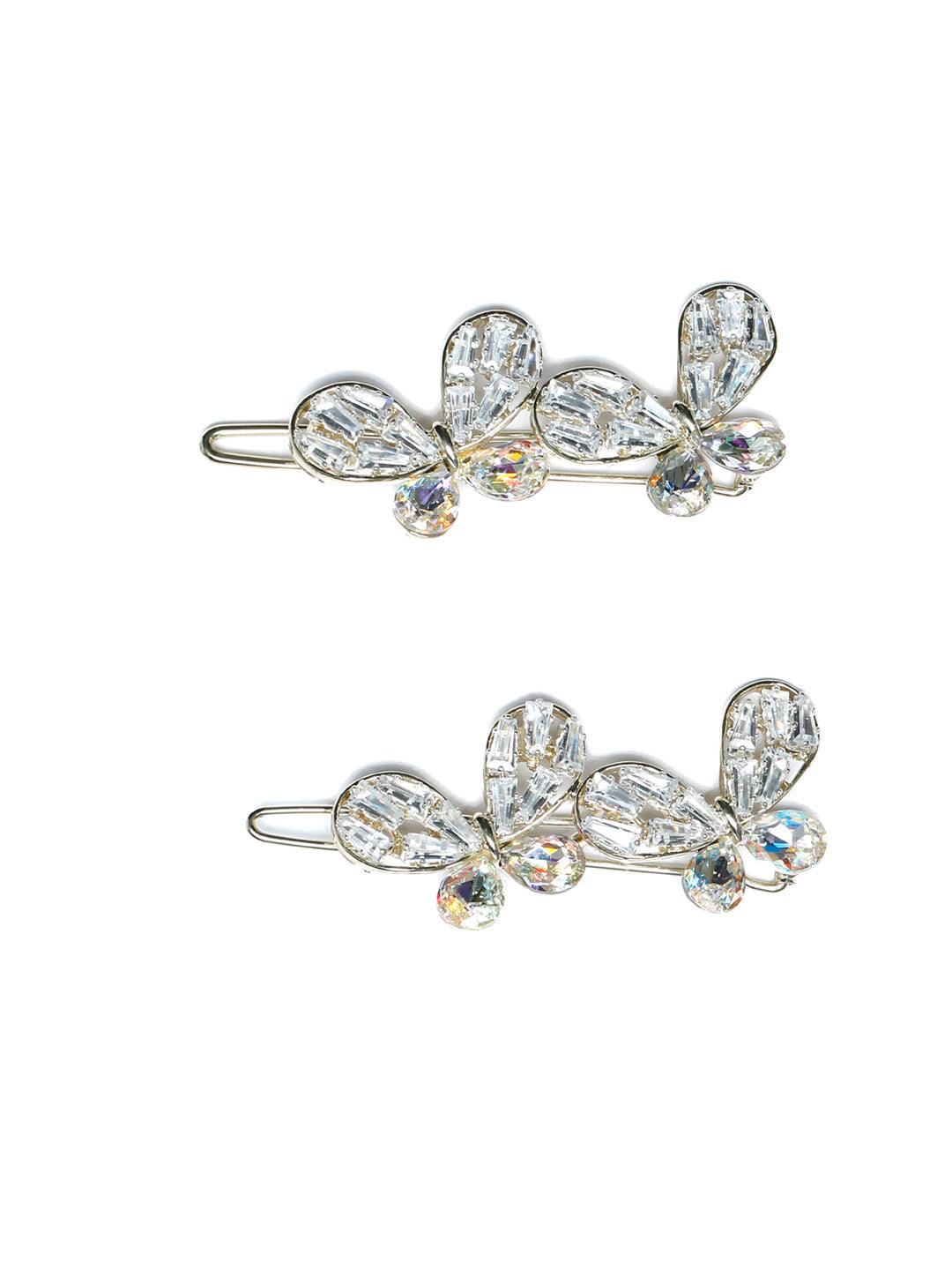 Women's Stone Studded Butterfly Hair Pin Set - Priyaasi - Indiakreations