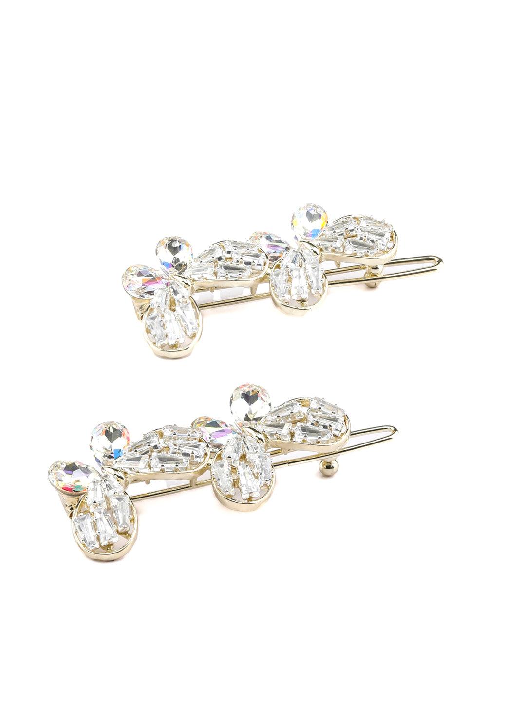 Women's Stone Studded Butterfly Hair Pin Set - Priyaasi - Indiakreations