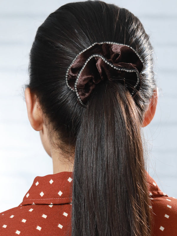 Women's Brown Embellished Scrunchie - Priyaasi