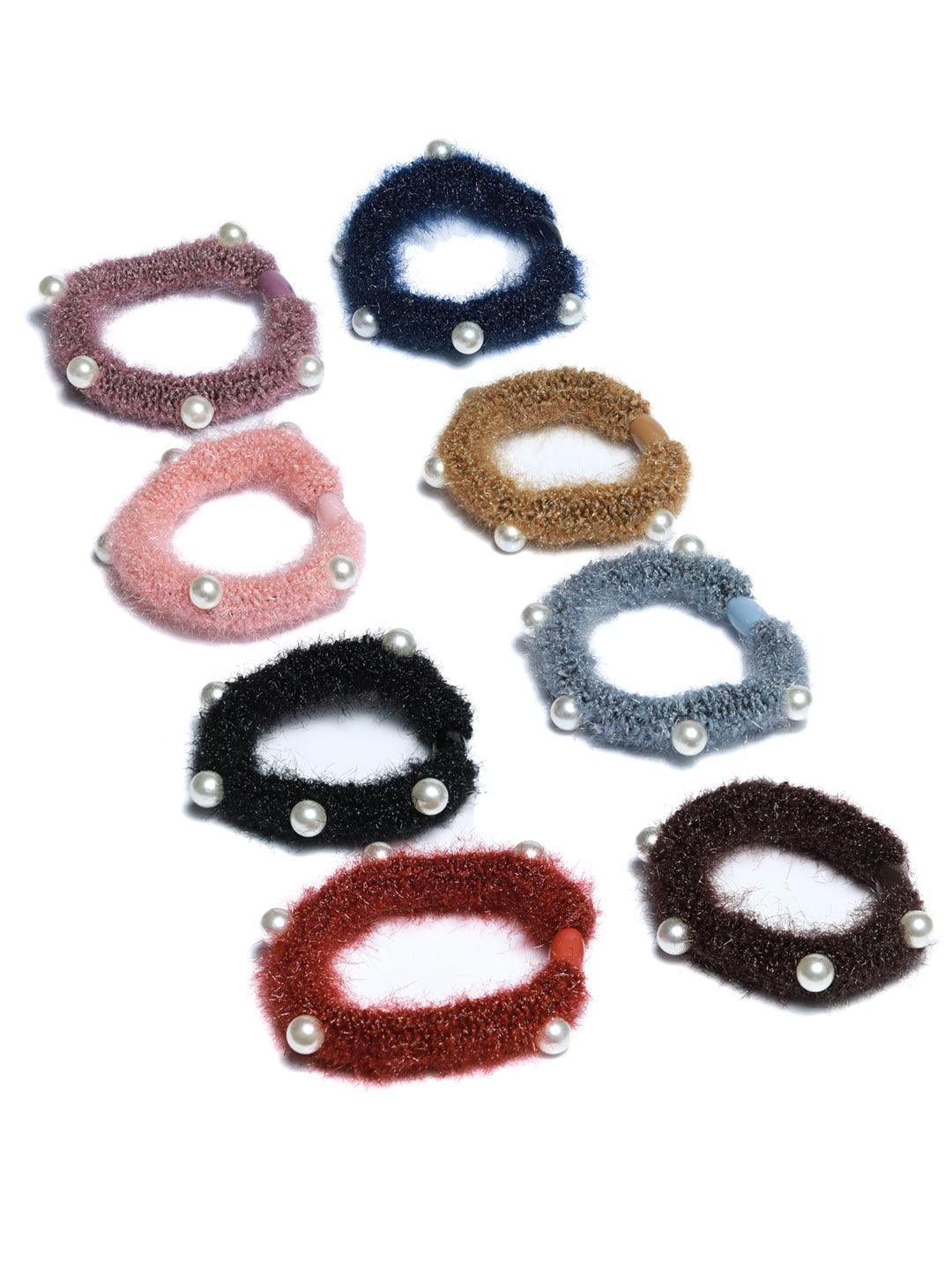 Women's Multi Coloured Embellished Hair Ties Pack of 8 - Priyaasi - Indiakreations