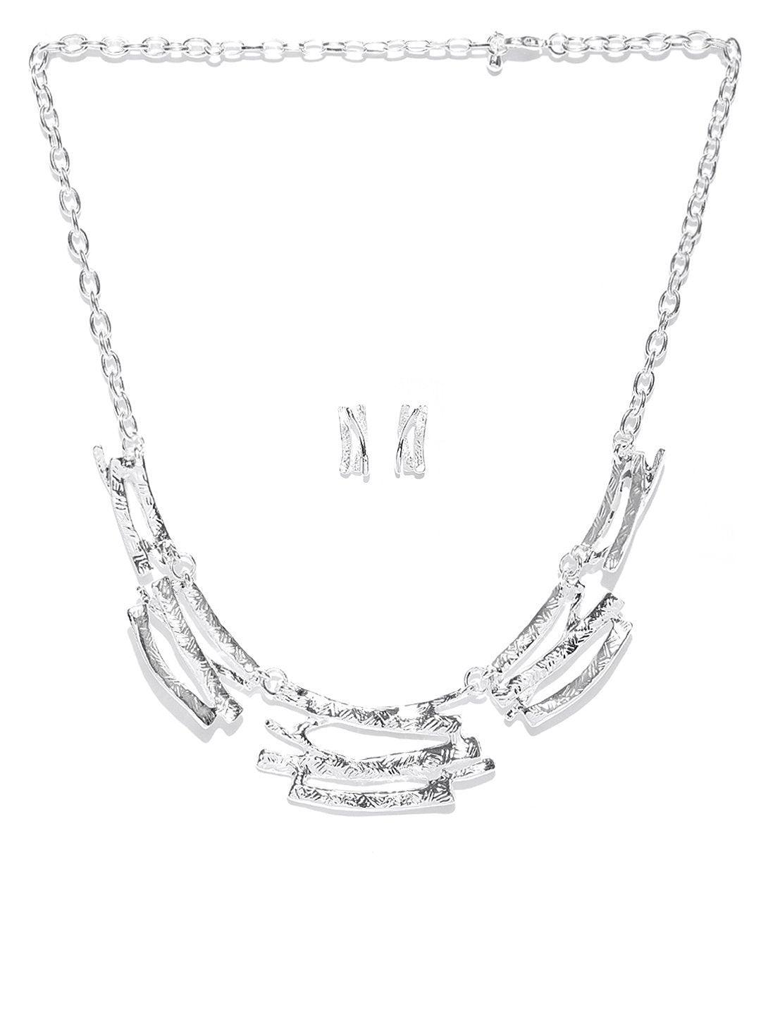 Women's Silver Plated Textured Pendant Set - Priyaasi - Indiakreations