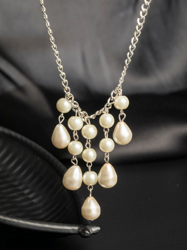 Women's Classic Pearl Drop Silver Necklace - Priyaasi