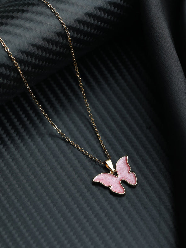 Women's Prita Pink Butterfly Rose Gold Necklace - Priyaasi