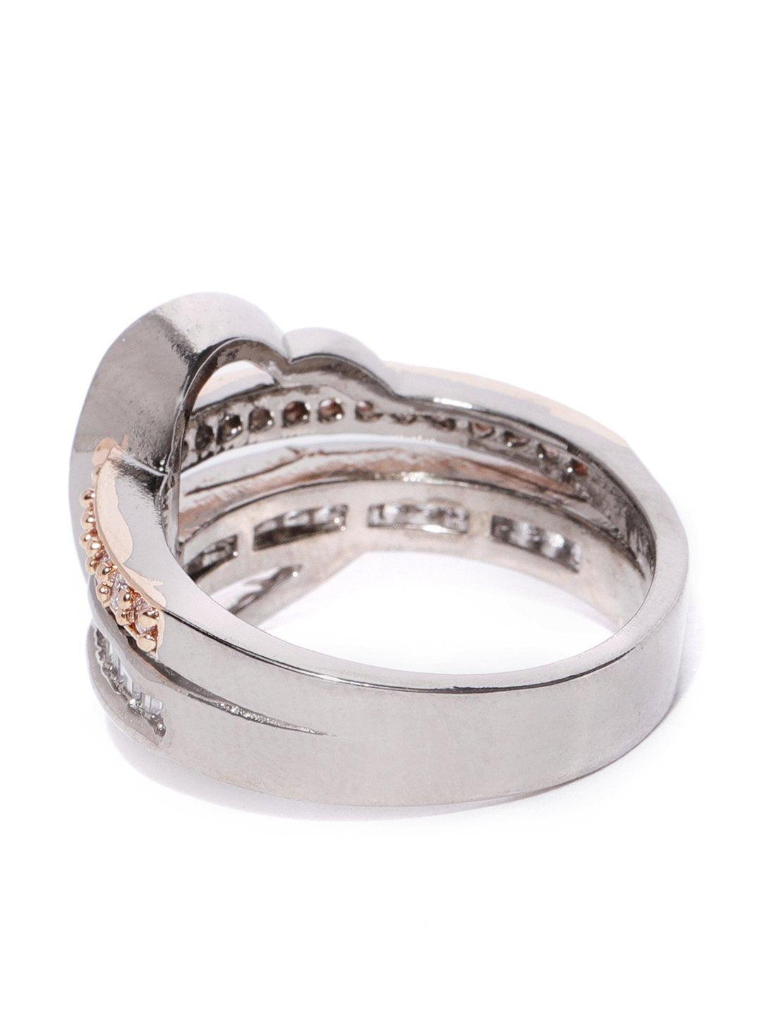 Women's Gunmetal Plated Dual Toned Ad Studded Heart Designed Ring - Priyaasi - Indiakreations