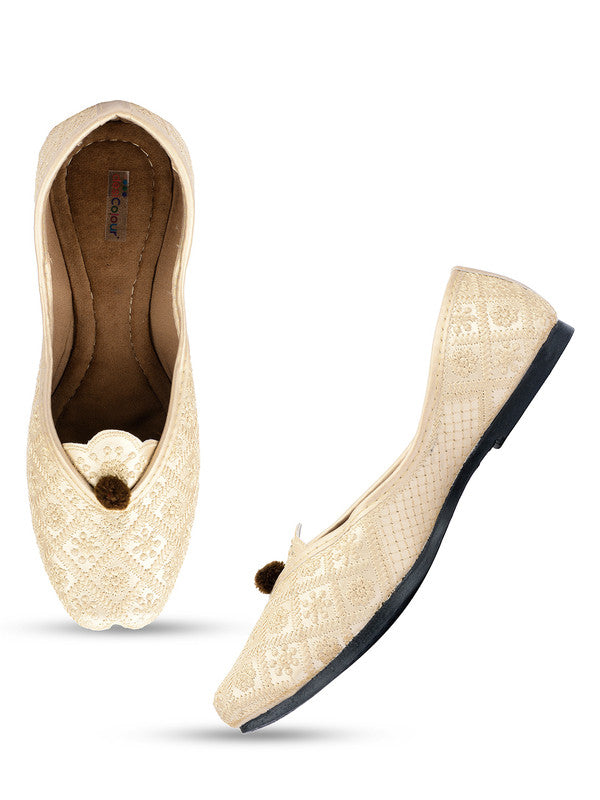 Women's Golden Embroidered Indian Handcrafted Ethnic Comfort Footwear - Desi Colour