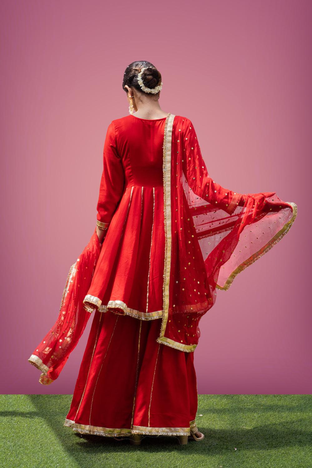 Mehfil Red Anarkali Skirt Set - Indiakreations