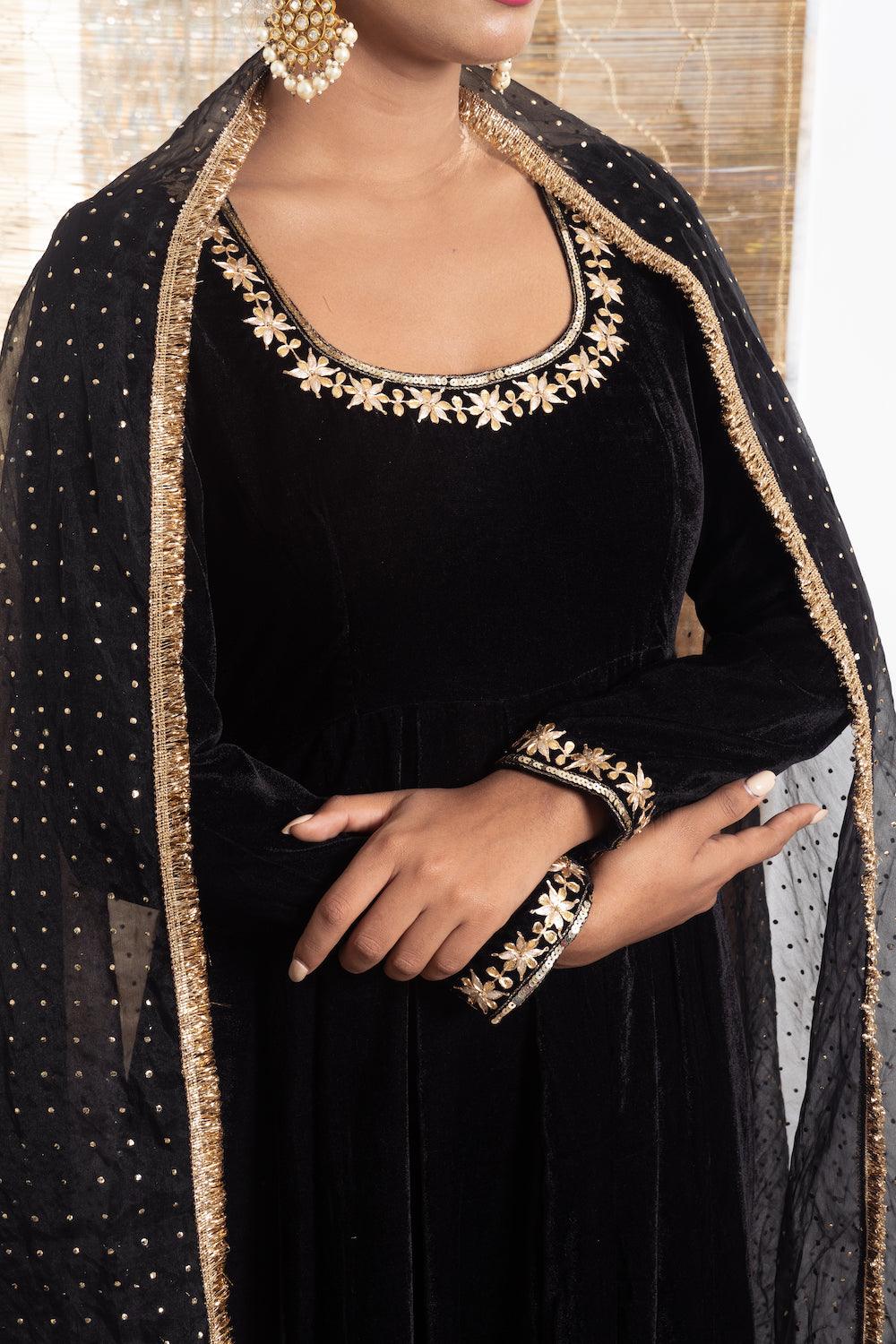 Khwabidah Black Anarkali Set of 3 - Indiakreations