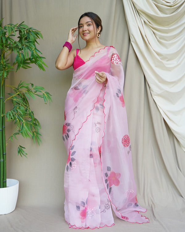 Women's Pink Gotta Patti Work Saree - VAMSEE