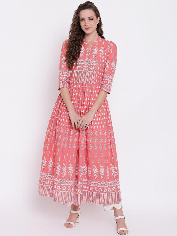 Women's Pink A Line Printed Cotton Kurta Plus Size - Noz2Toz - Indiakreations