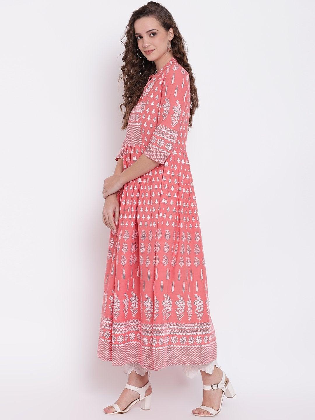 Women's Pink A Line Printed Cotton Kurta Plus Size - Noz2Toz - Indiakreations