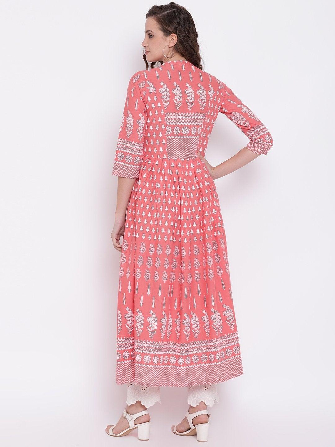 Women's Pink A Line Printed Cotton Kurta Plus Size - Noz2Toz - Indiakreations