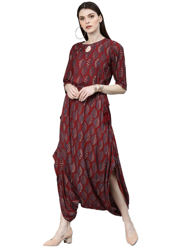 Women's Maroon Rayon Jumpsuit  - Wahenoor