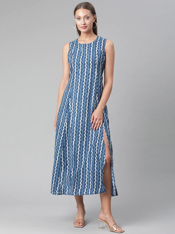 Women's Blue Cotton Long Dress - Noz2Toz