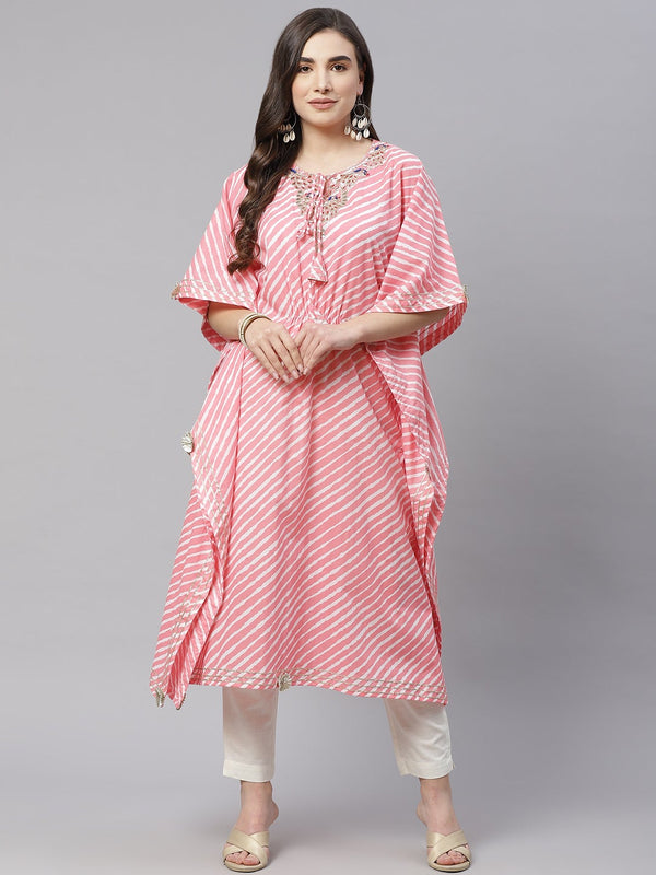 Women's Baby Pink Cotton Laheriya Kaftan - Noz2Toz