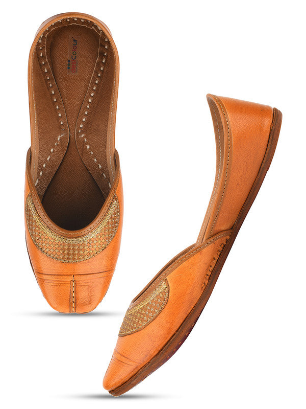 Women's Tan Classics Indian Ethnic Leather Footwear - Desi Colour