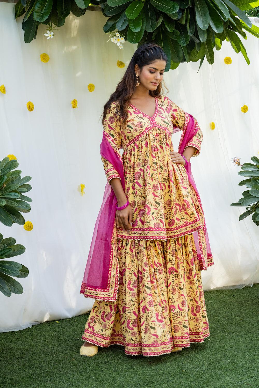 Mehfil Yellow Gharara Set - Indiakreations