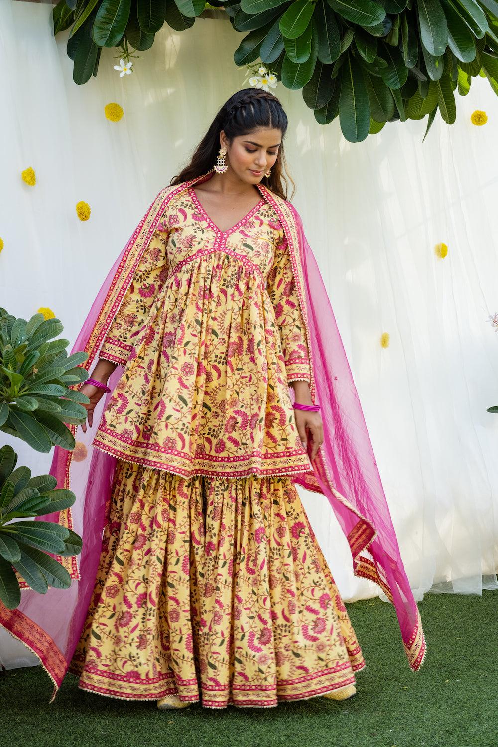 Mehfil Yellow Gharara Set - Indiakreations