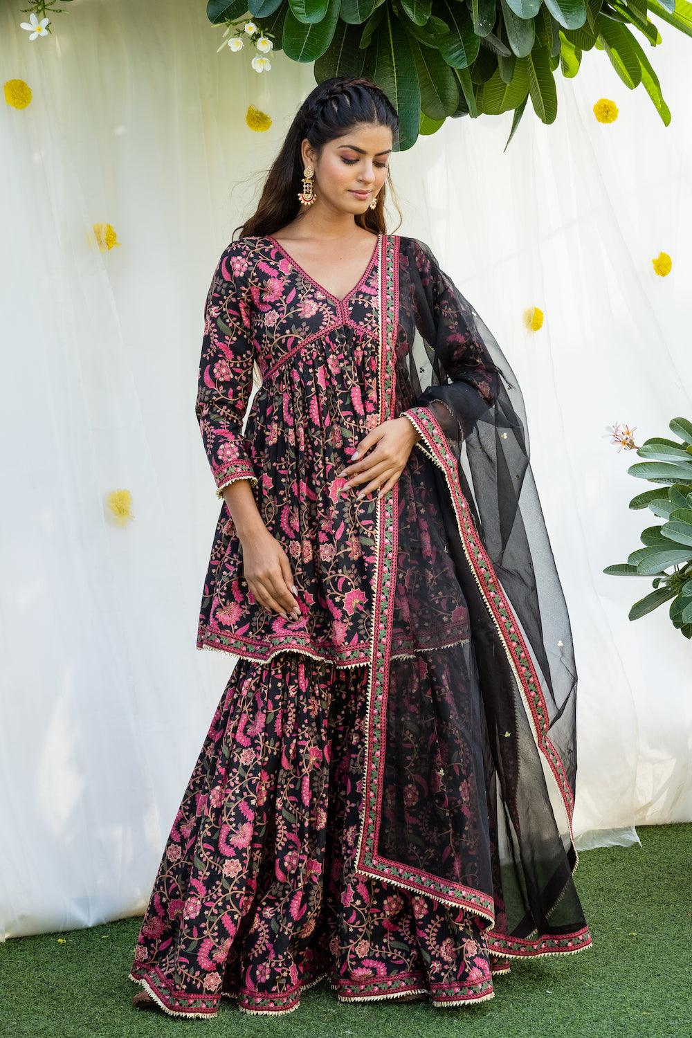 Mehfil Black Gharara Set - Indiakreations