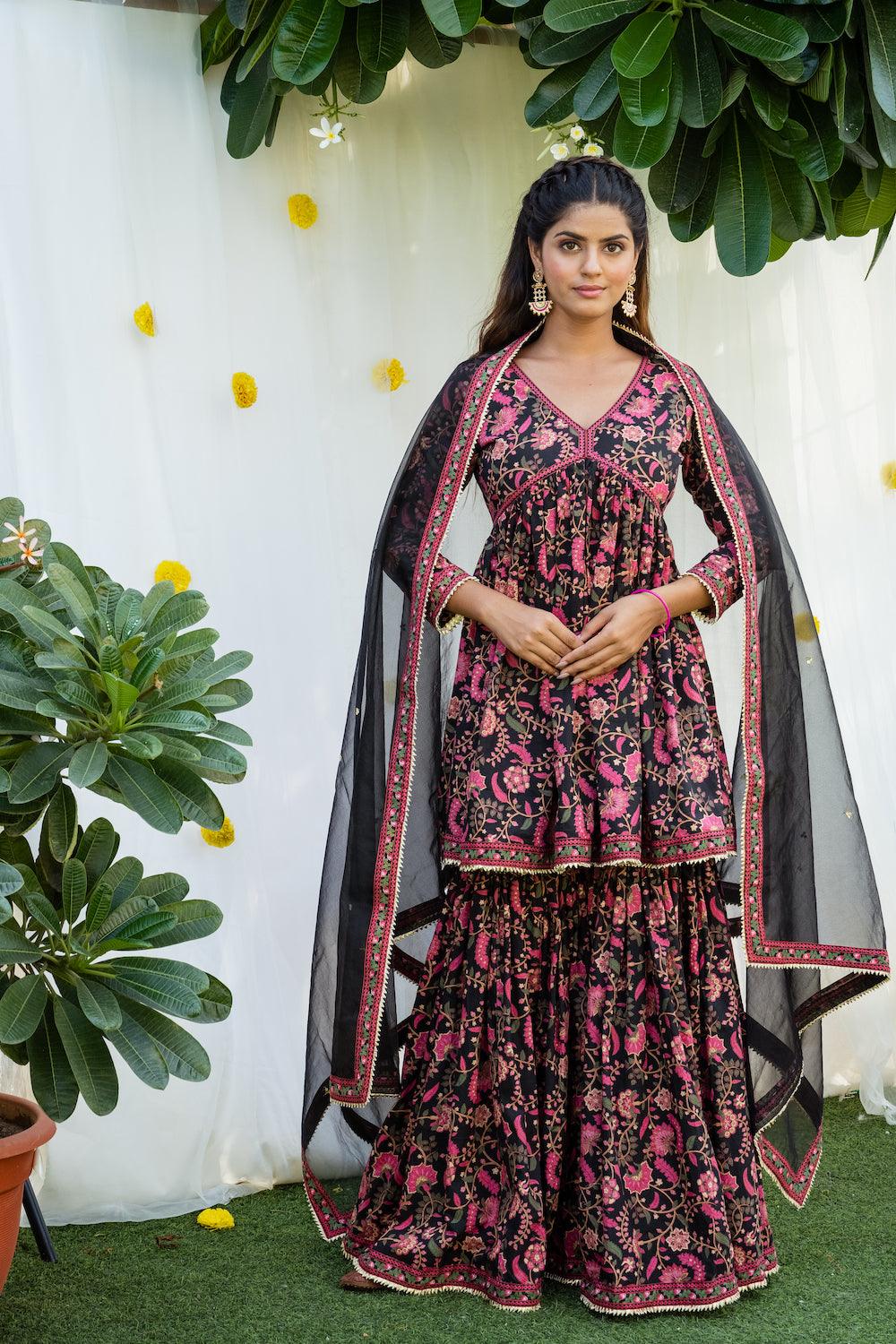 Mehfil Black Gharara Set - Indiakreations