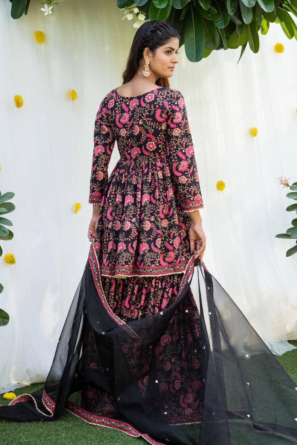 Mehfil Black Gharara Set - Indiakreations