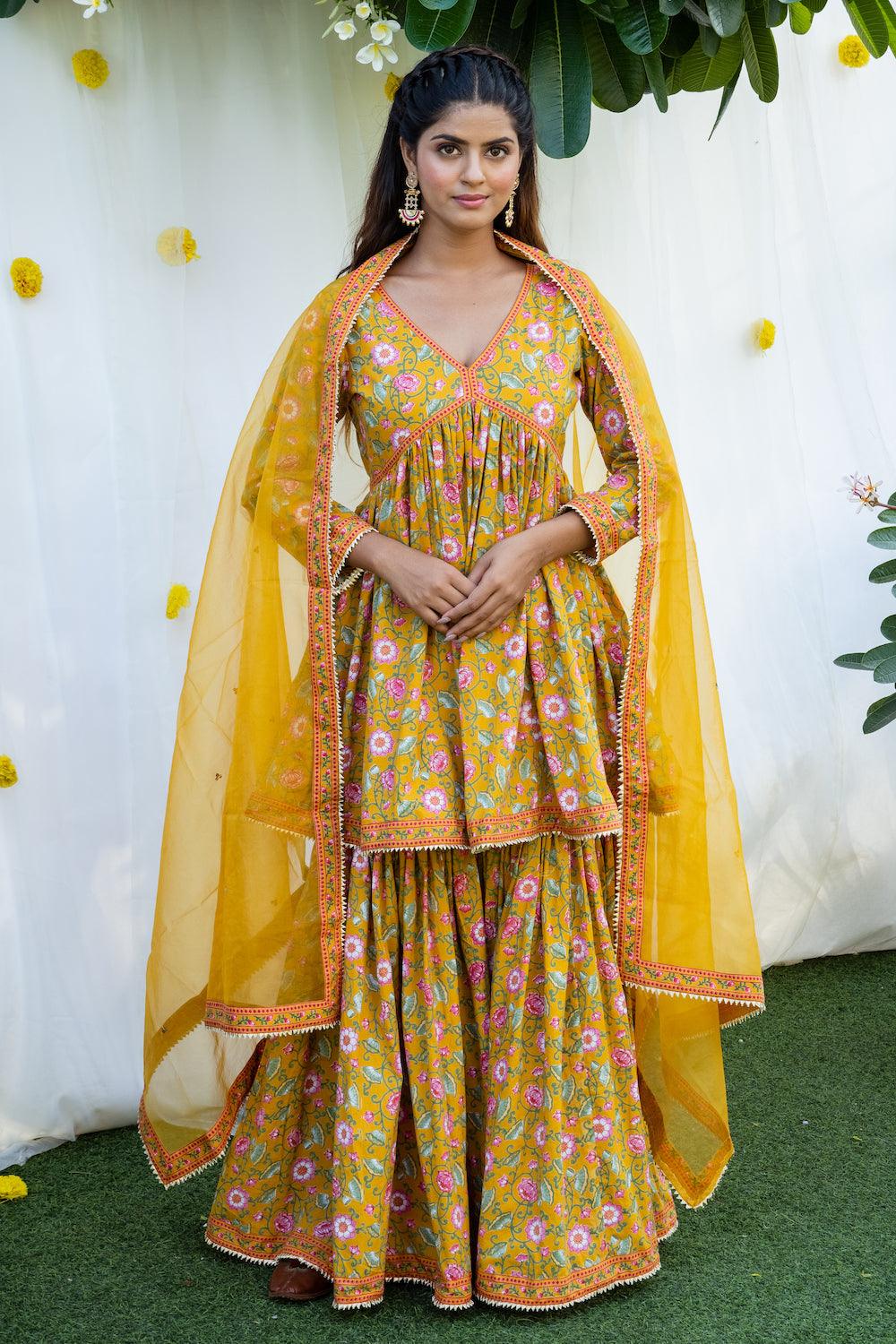 Mehfil Mustard Gharara Set - Indiakreations