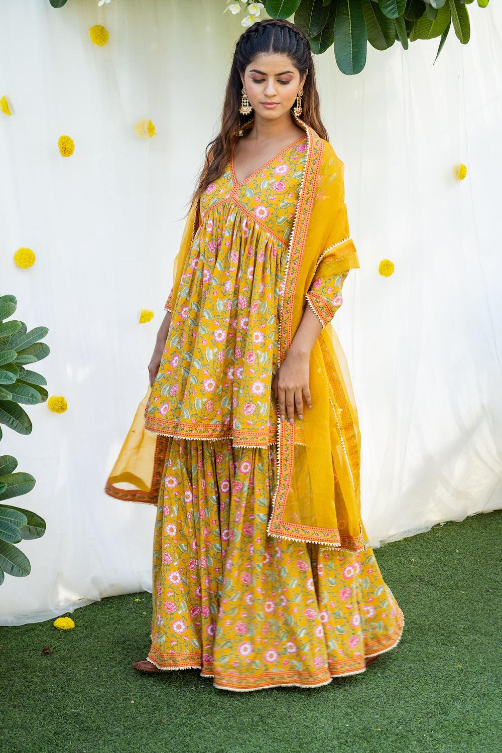 Mehfil Mustard Gharara Set - Indiakreations