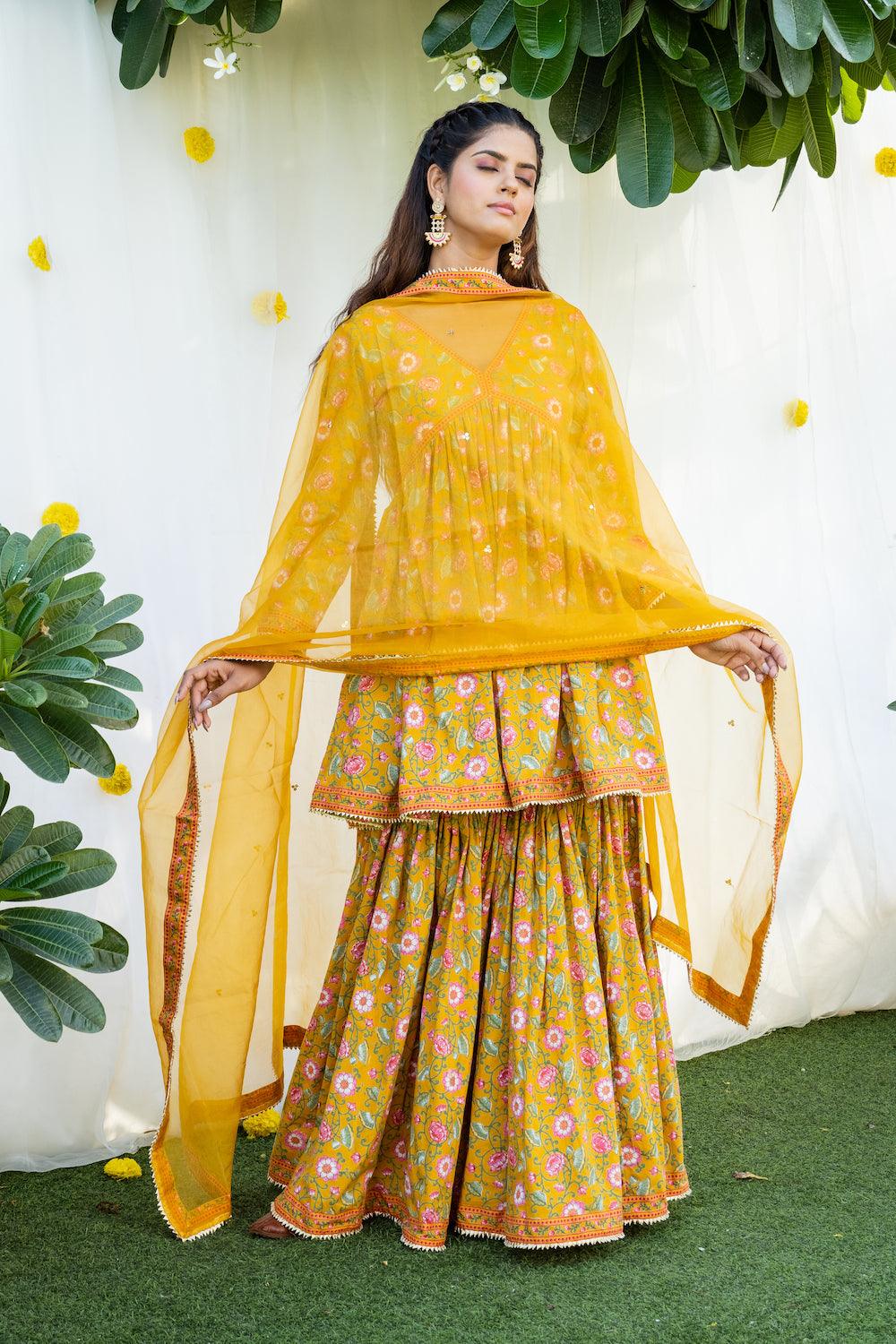 Mehfil Mustard Gharara Set - Indiakreations