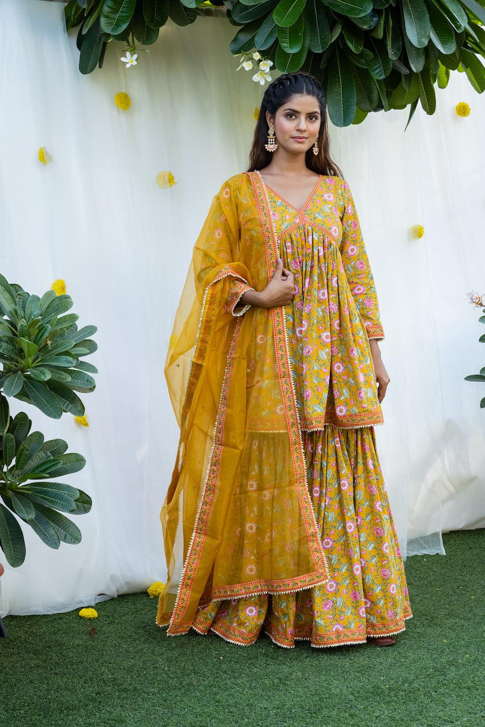 Mehfil Mustard Gharara Set - Indiakreations