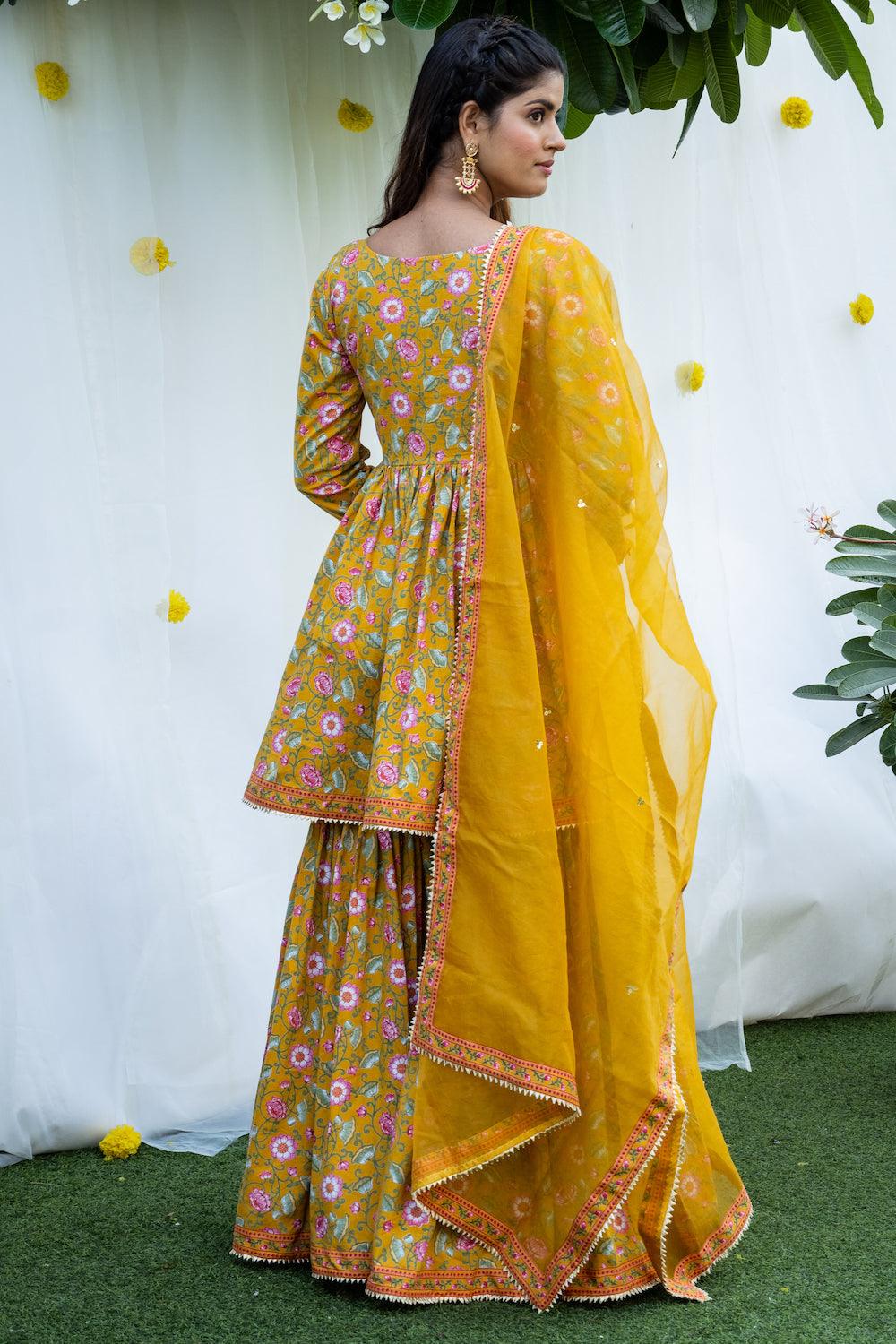 Mehfil Mustard Gharara Set - Indiakreations