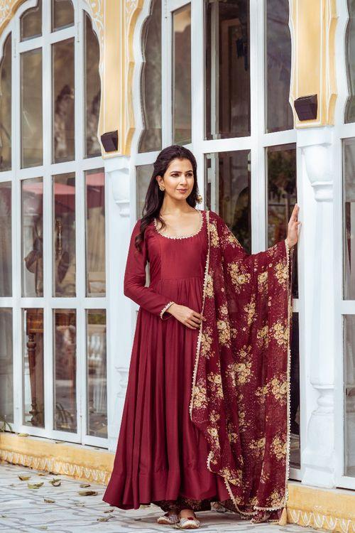 Maroon Anarkali Set - Indiakreations