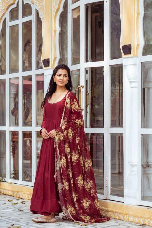 Maroon Anarkali Set - Indiakreations