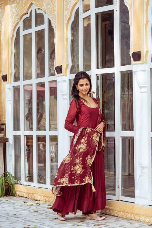 Maroon Anarkali Set - Indiakreations