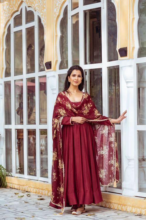 Maroon Anarkali Set - Indiakreations