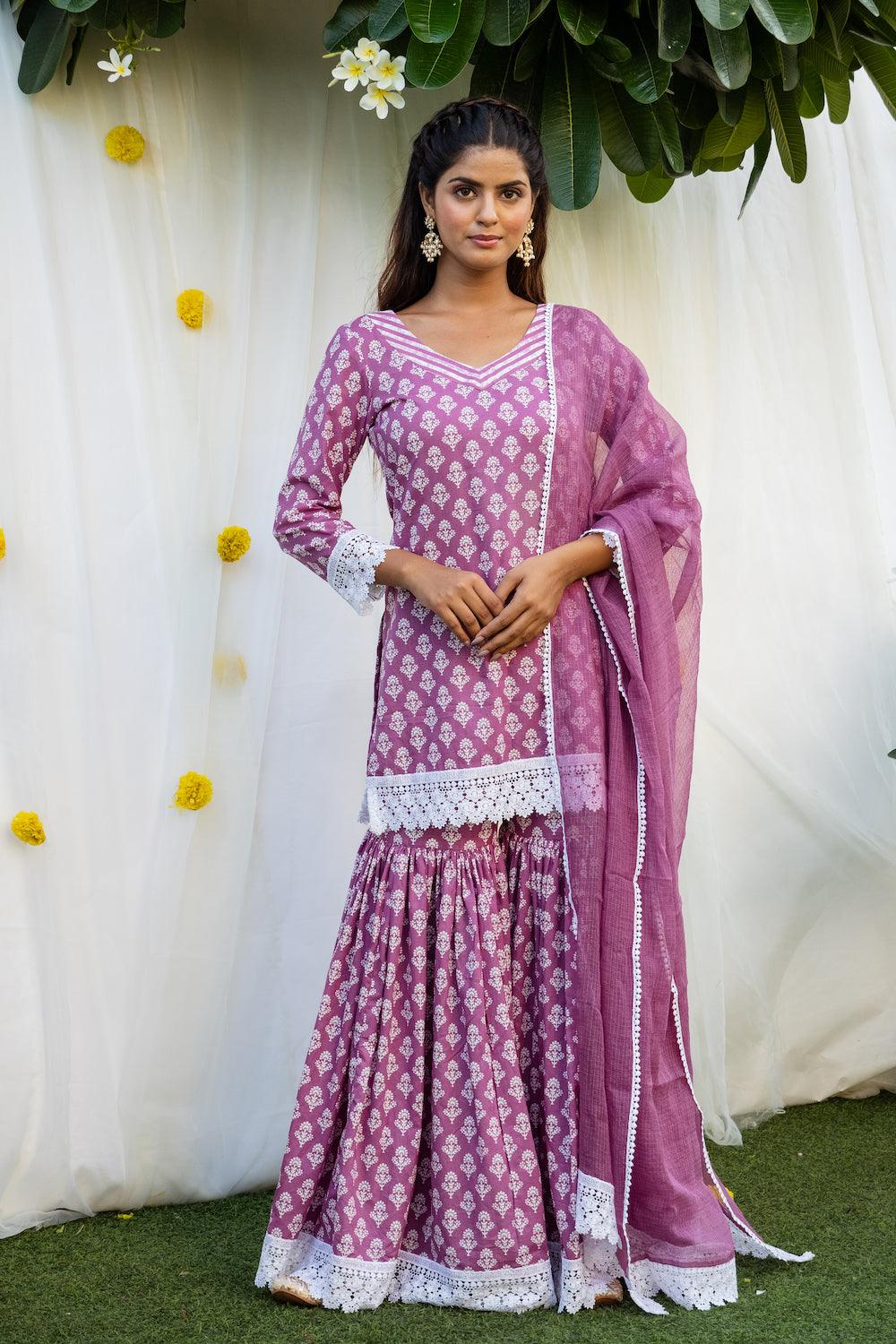 Mehfil Purple Gharara Set - Indiakreations