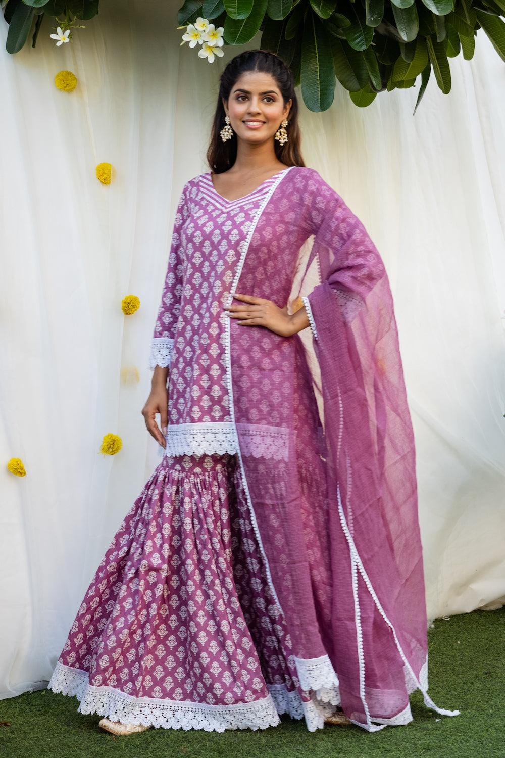 Mehfil Purple Gharara Set - Indiakreations