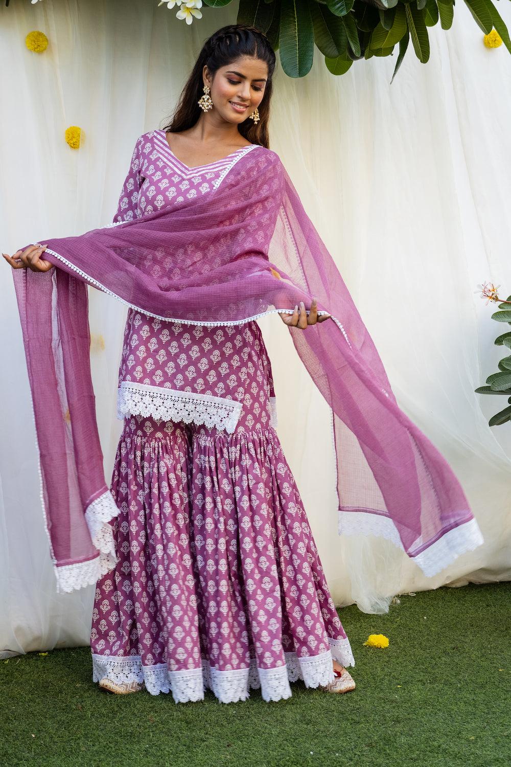 Mehfil Purple Gharara Set - Indiakreations