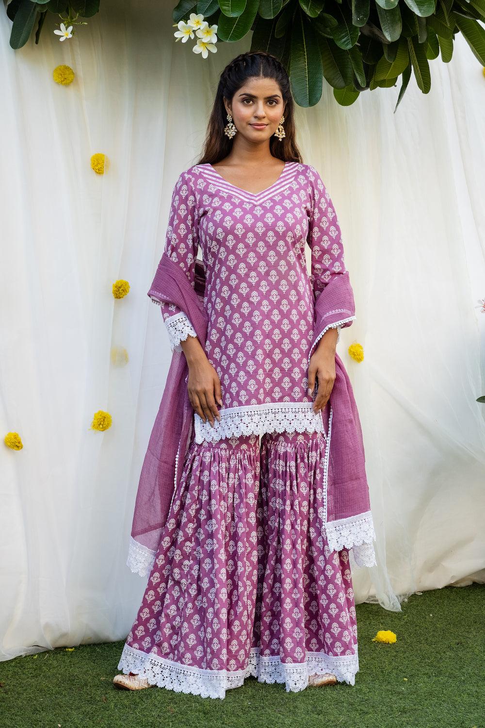 Mehfil Purple Gharara Set - Indiakreations