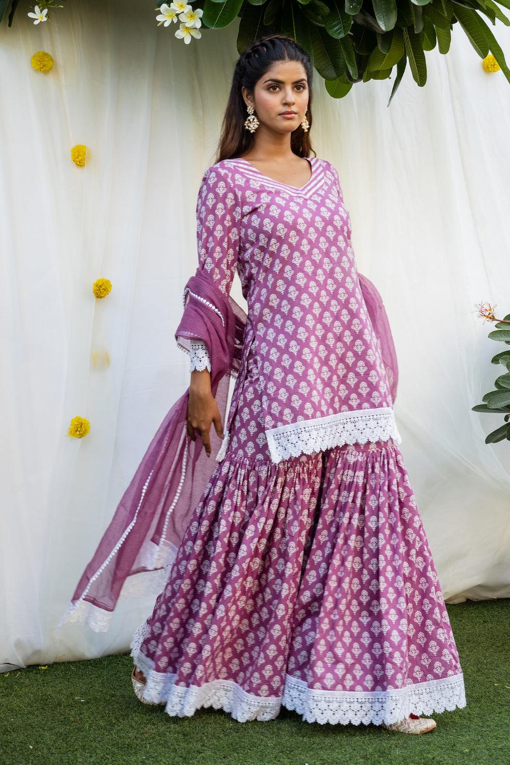 Mehfil Purple Gharara Set - Indiakreations