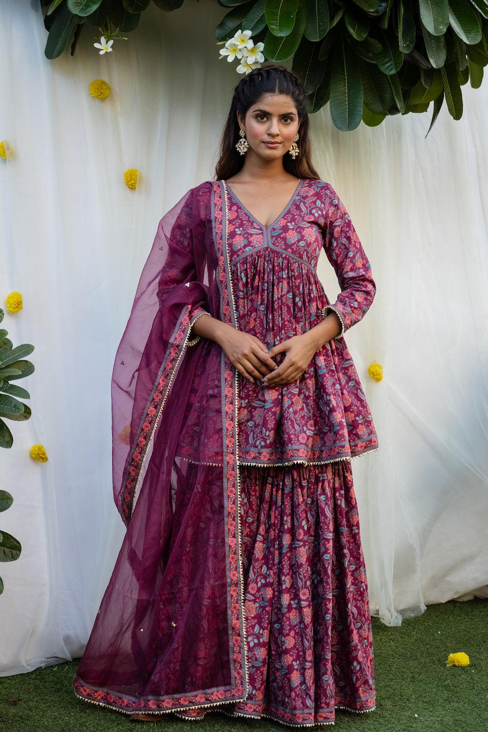 Mehfil Raspberry Gharara Set - Indiakreations