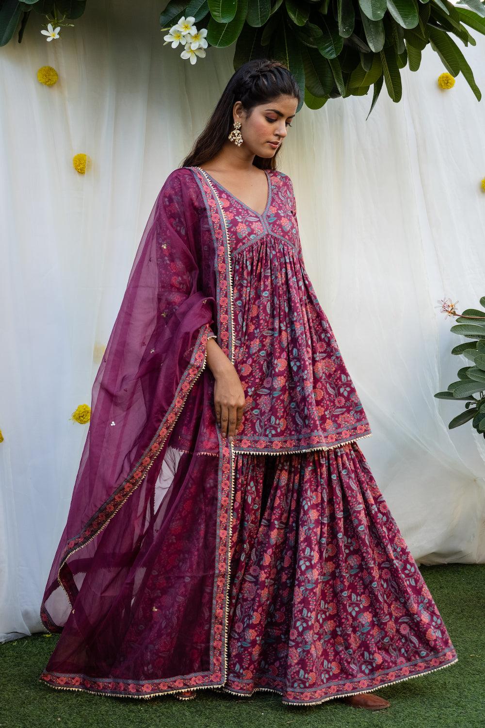 Mehfil Raspberry Gharara Set - Indiakreations