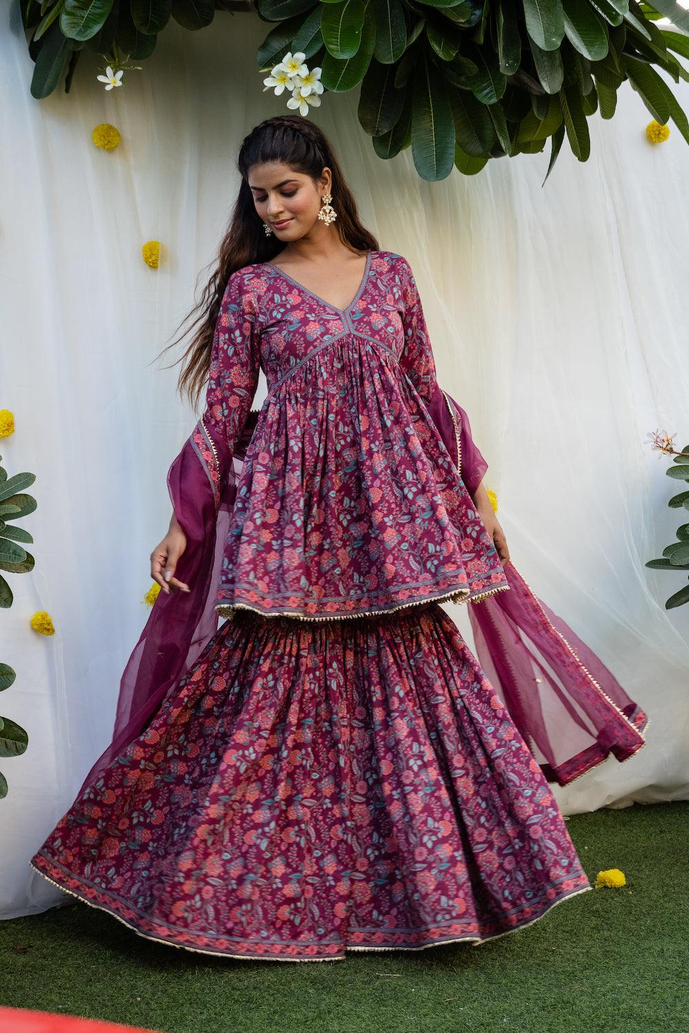 Mehfil Raspberry Gharara Set - Indiakreations