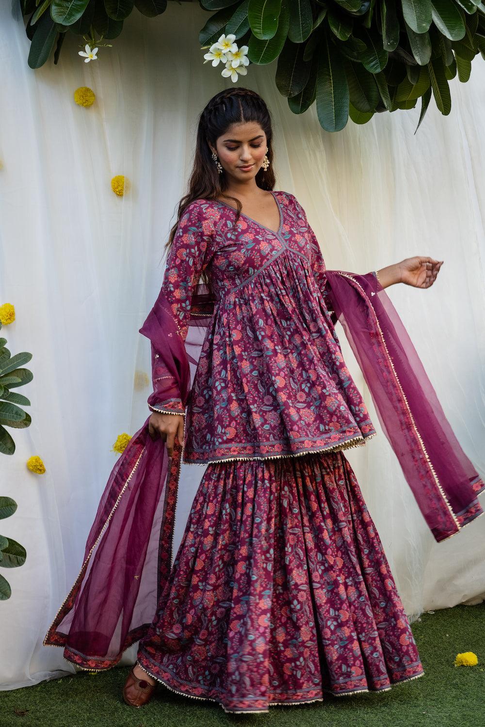 Mehfil Raspberry Gharara Set - Indiakreations