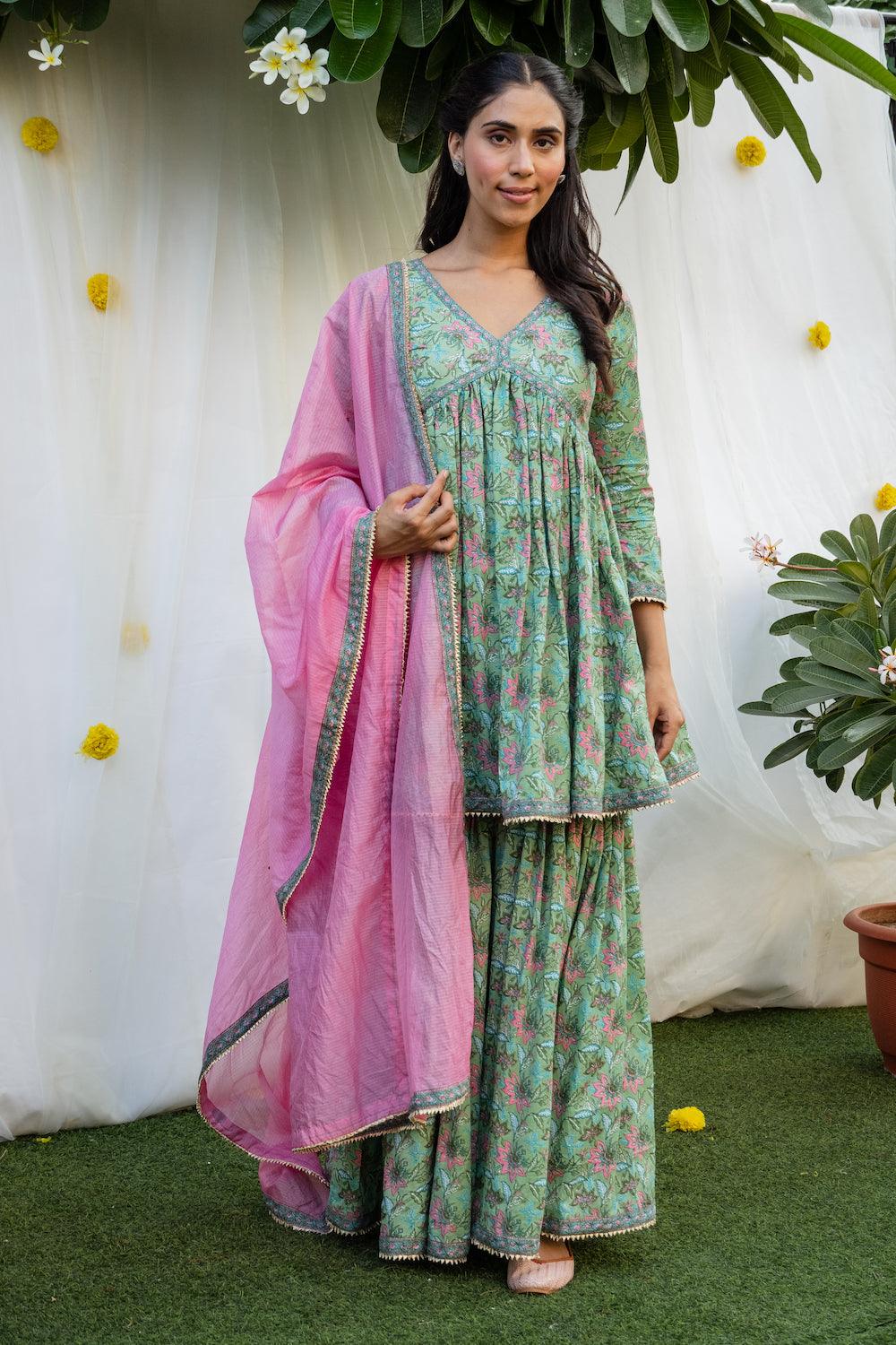 Mehfil Light Green Gharara Set - Indiakreations