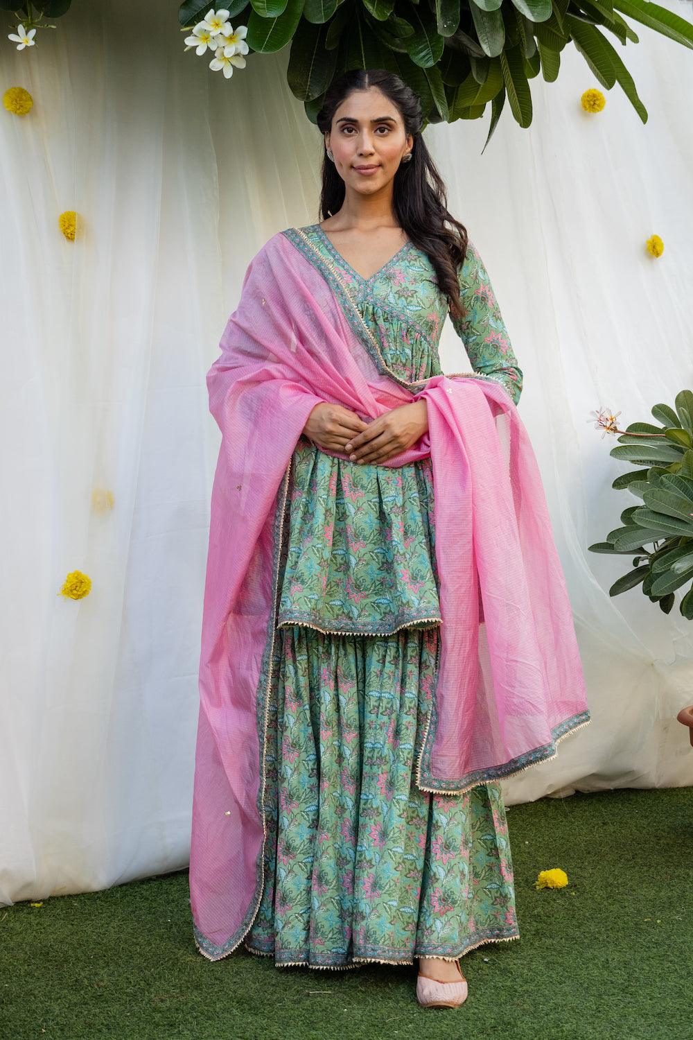 Mehfil Light Green Gharara Set - Indiakreations