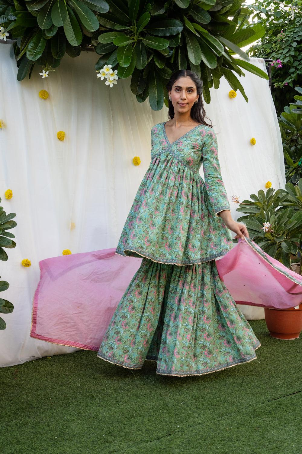 Mehfil Light Green Gharara Set - Indiakreations