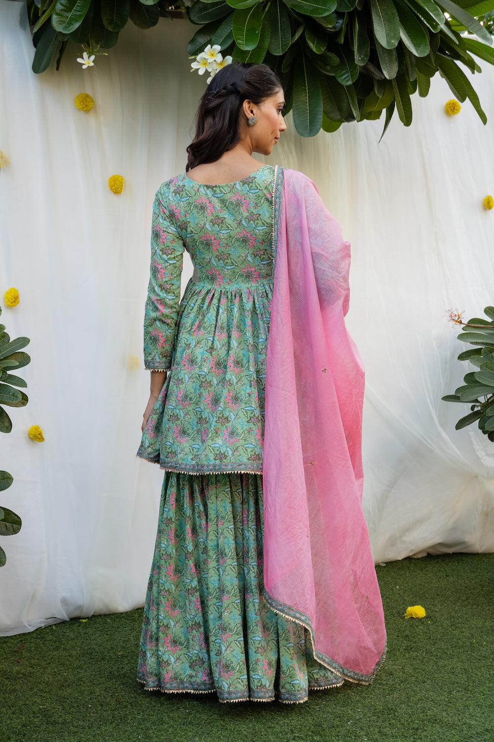 Mehfil Light Green Gharara Set - Indiakreations