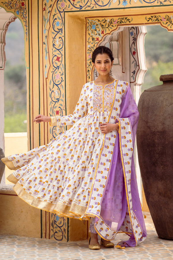 Purple Tier Anarkali Set - Indiakreations